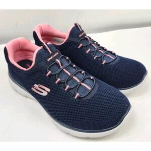 Skechers Womens Size 7 Wide Fit Memory Foam Slip On Sneakers Shoes Blue EUC